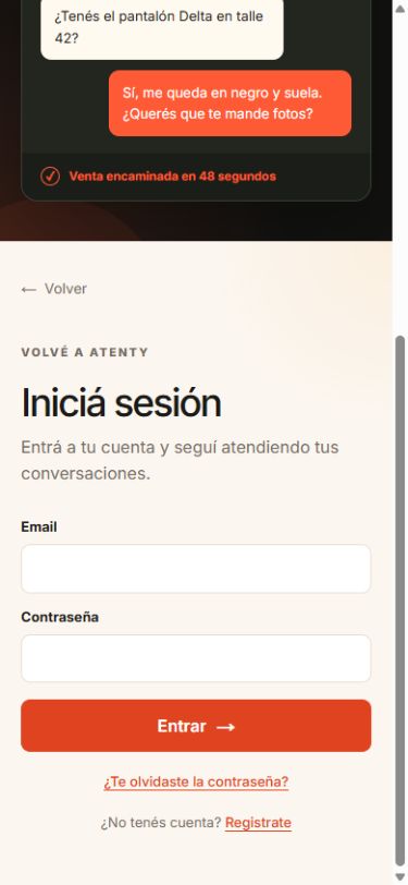 Atenty · Acceso · experiencia móvil
