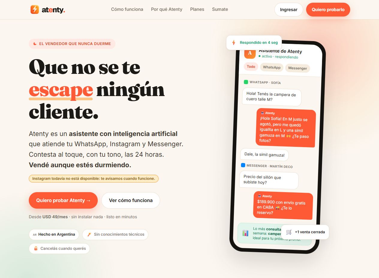 Vista de escritorio de Atenty